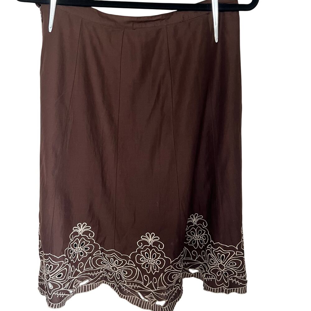 Apt.9 skirt women’s size 8 Chocolate Brown embroidered eyelet flare VTG Y2K